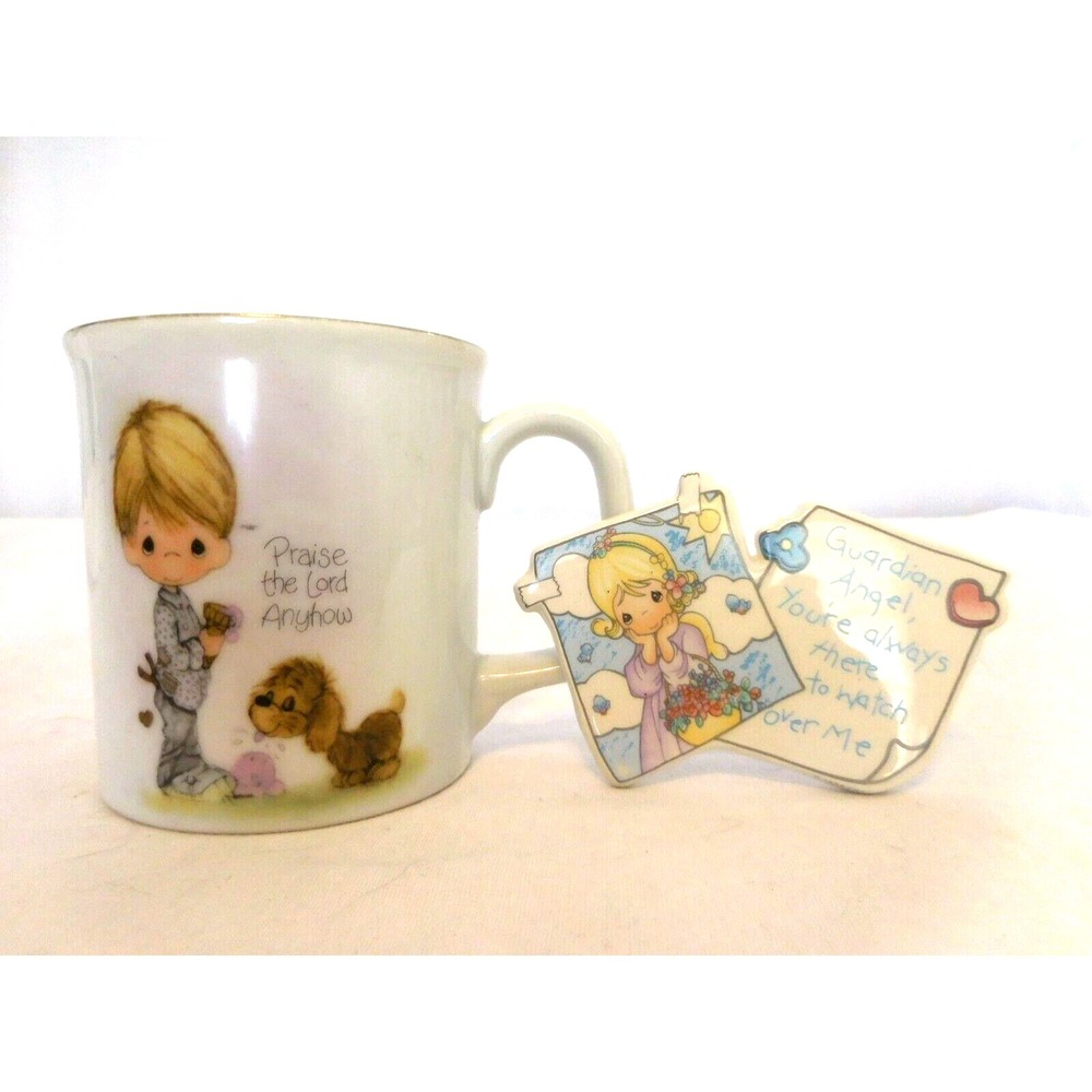 Precious Moments‎ "Praise the Lord Anyhow" Coffee Mug Tea Cup 1984 + Magnet